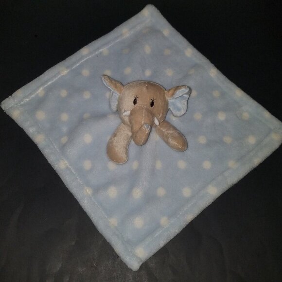 Gray Elephant Lovey Blue White Polka Dots Security Blanket Baby Plush Toy 119741 - Picture 1 of 5